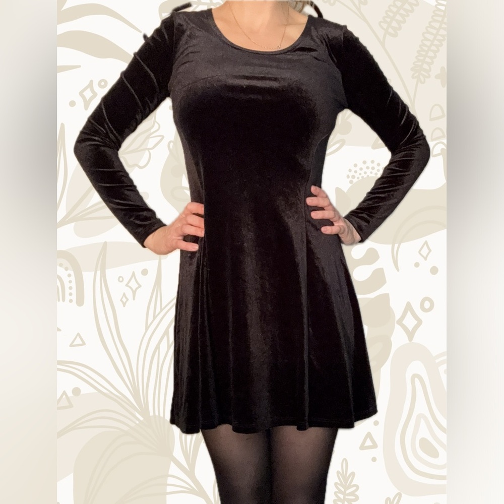 Classic Black Velvet Long Sleeve Fit & Flare Dress (Mossimo | Size S)